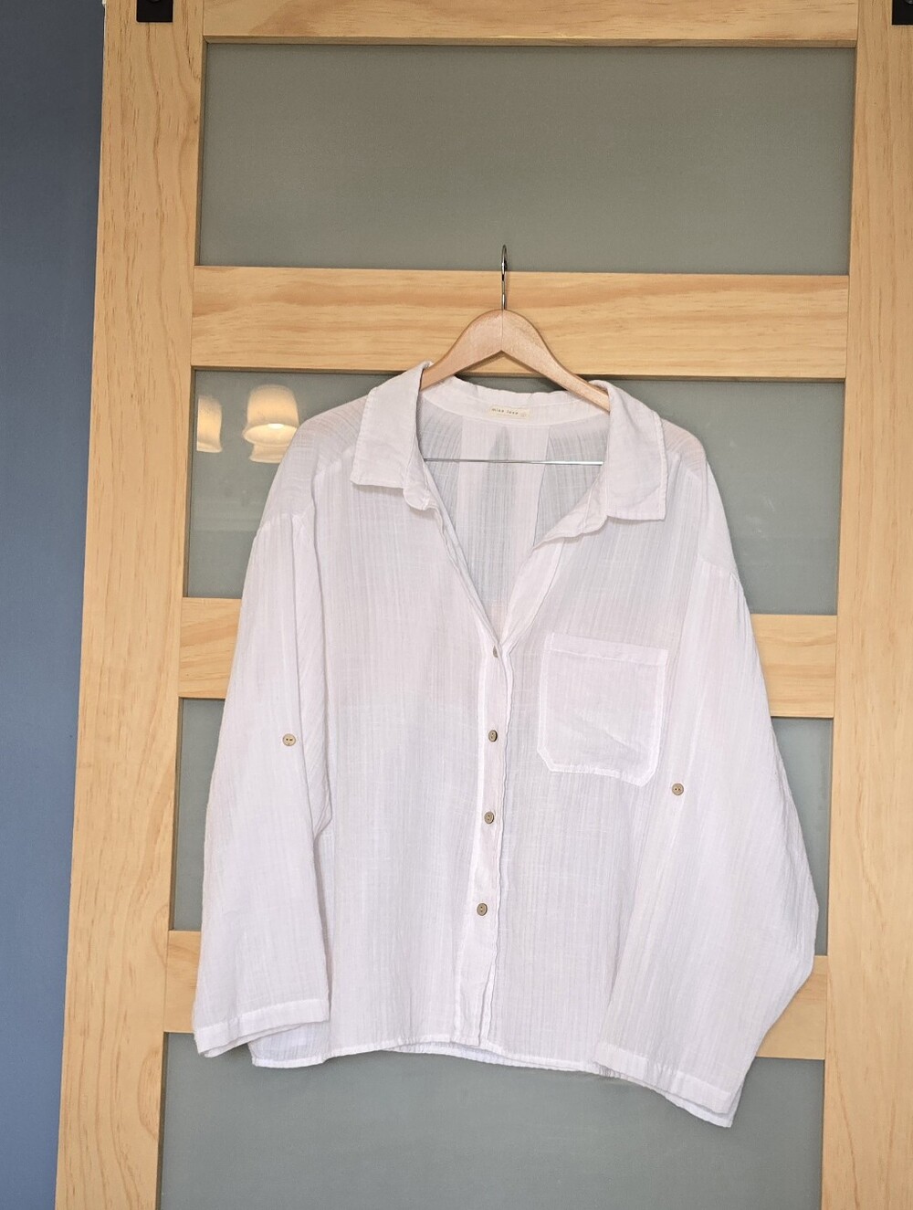 Women's White Button-Down Shirt with Chest Pocket